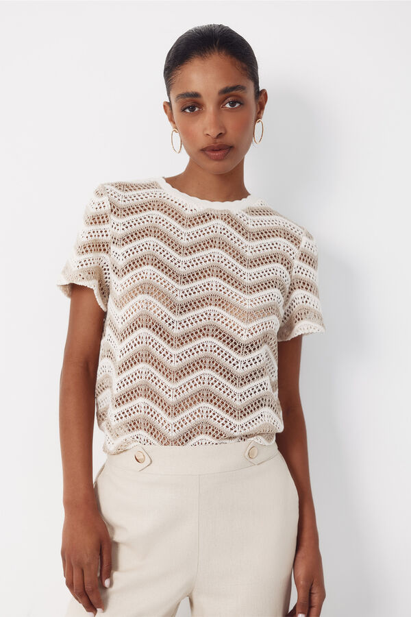 Cortefiel Top de crochet zigzag Marfil