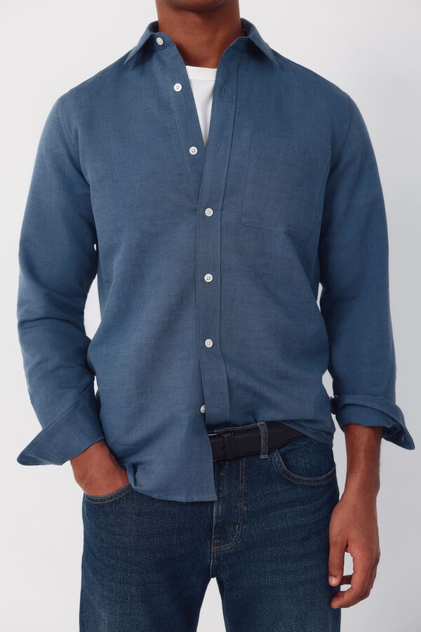 Cortefiel Camisa lino algod&oacute;n liso Azul marino