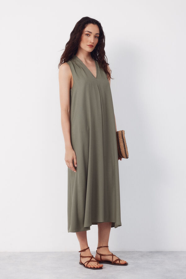 Cortefiel Vestido fluido sin mangas Kaki