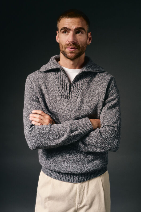 OOTO Jersey cuello polo cremallera algod&oacute;n Gris oscuro