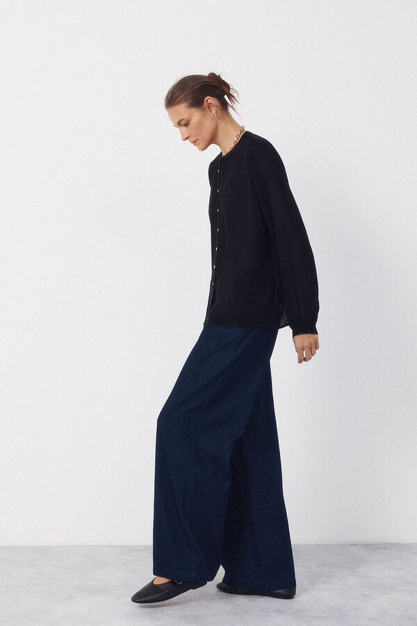 Cortefiel Blusa de cuello redondo Negro