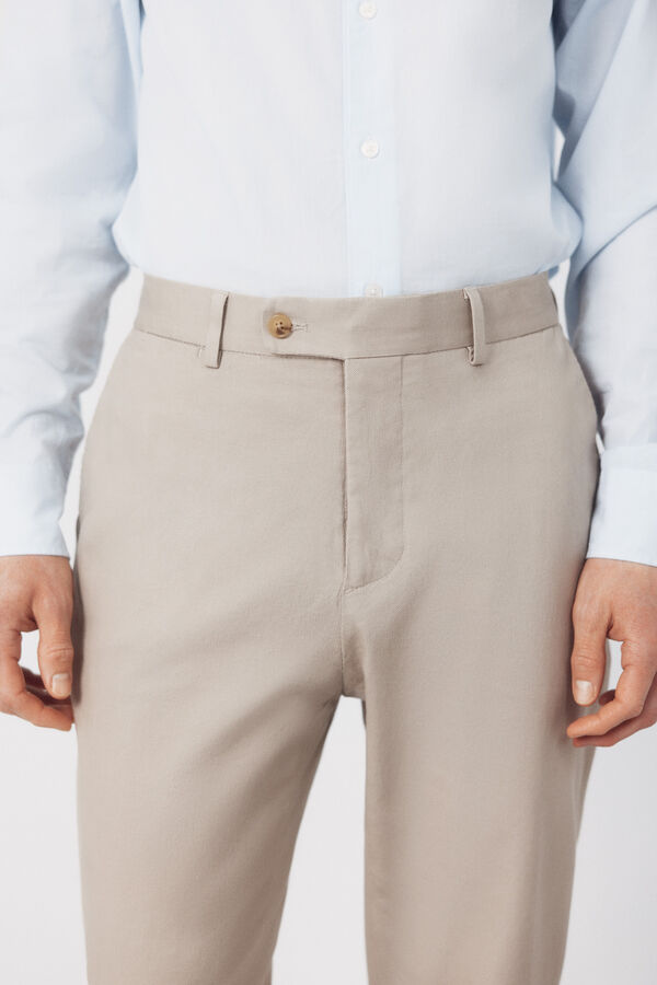 Cortefiel Pantal&oacute;n traje coordinado mezcla lino Beige