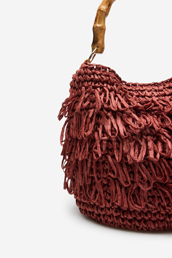 Cortefiel Bolsa de rafia con flecos Marr&oacute;n