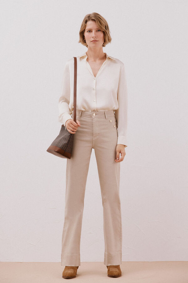 Cortefiel Pantalones palazzo botones Marfil