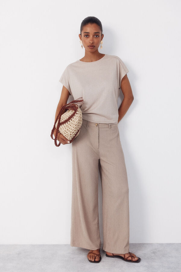 Cortefiel Playera con vainicas Beige