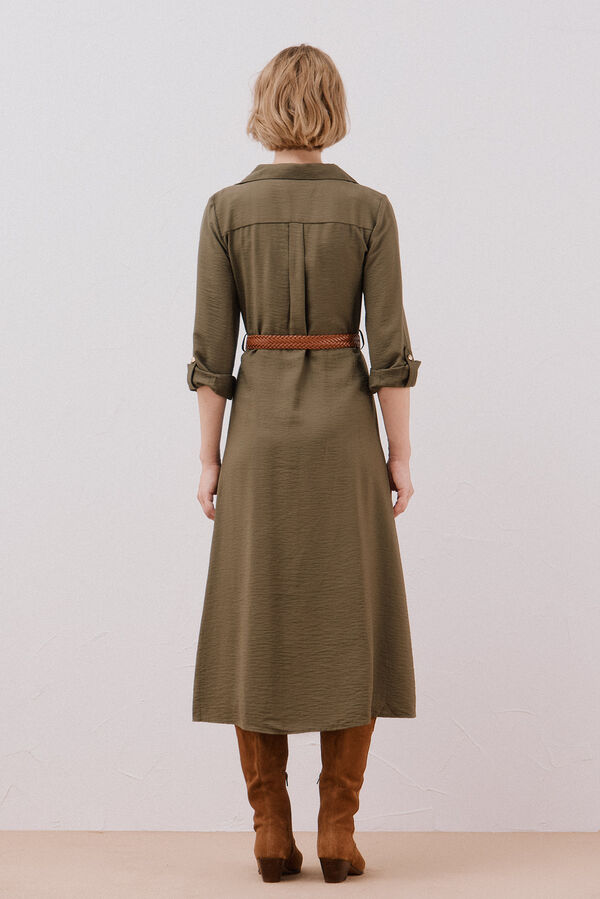 Cortefiel Vestido camisero cintur&oacute;n Kaki