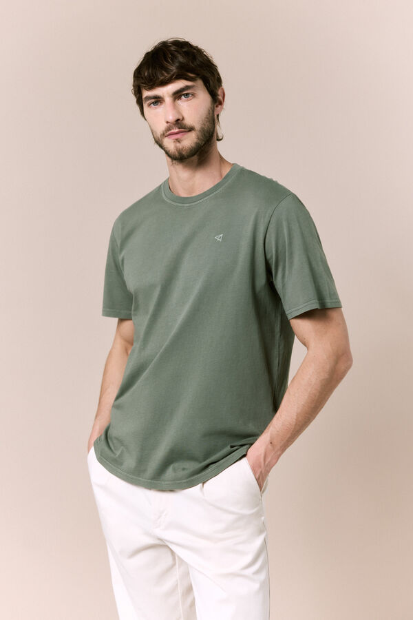 OOTO Camiseta b&aacute;sica lavada Kaki