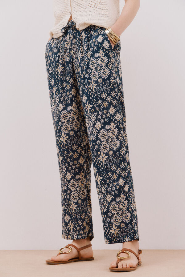 Cortefiel Pantal&oacute;n fluido estampado Estampado azul