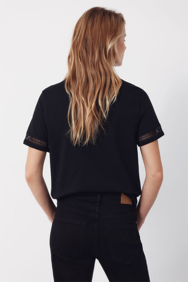 Cortefiel Playera con detalle de vainicas Negro