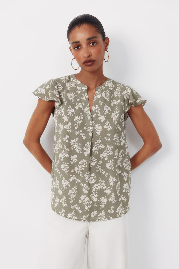 Cortefiel Blusa fluida de manga de vuelo Kaki