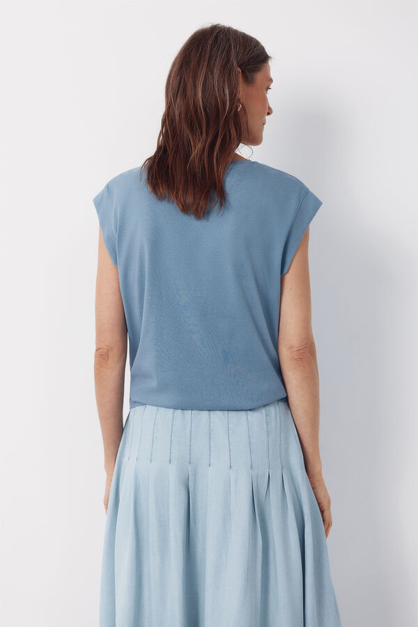 Cortefiel Playera con cinta de crochet floral Azul