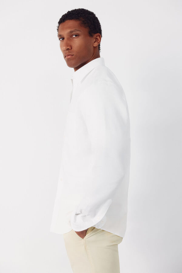 Cortefiel Camisa lino algod&oacute;n liso Blanco