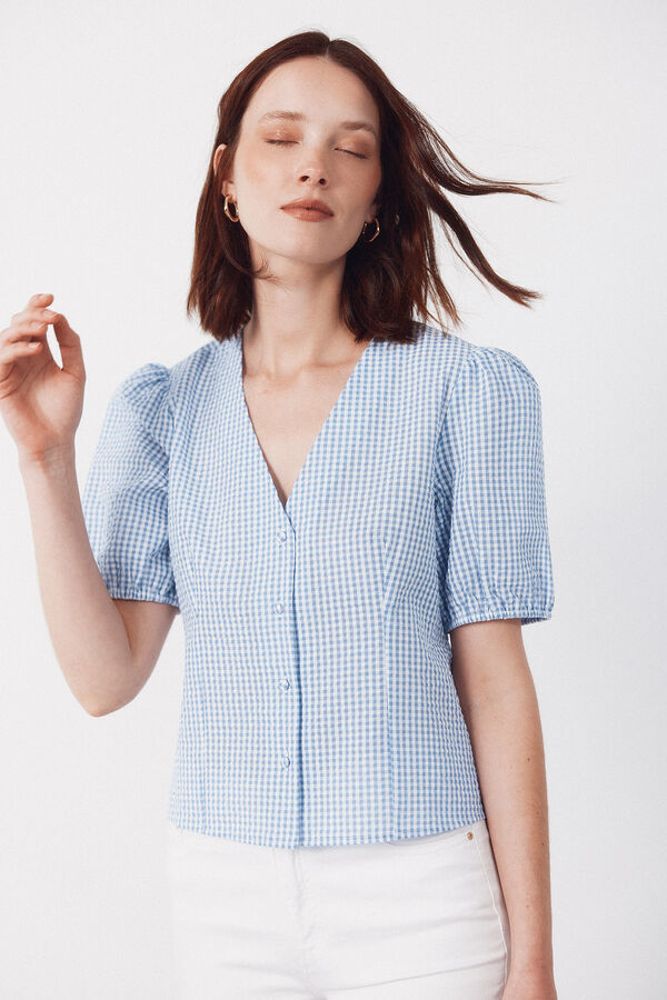 Cortefiel Blusa estampado vichy Azul