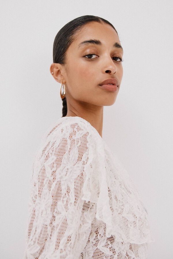 Cortefiel Top de encaje con volante Blanco