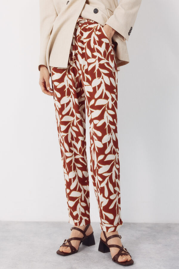Cortefiel Pantal&oacute;n fluido con textura Estampado marr&oacute;n