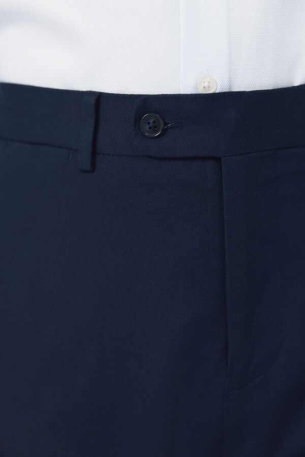 Cortefiel Pantal&oacute;n traje coordinado mezcla lino Azul marino