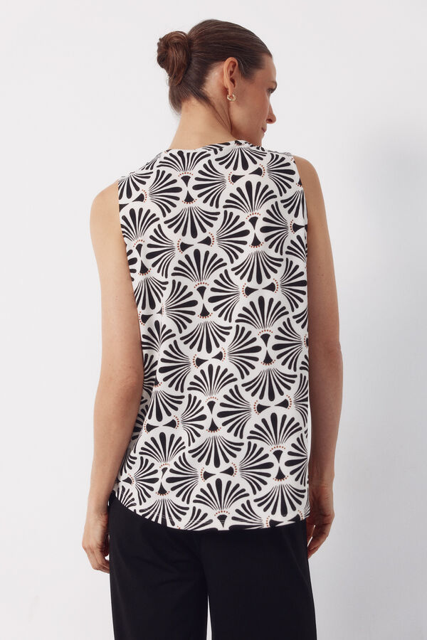 Cortefiel Top largo con pliegues Estampado blanco