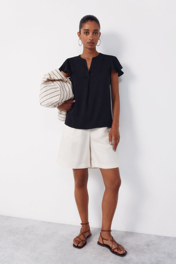 Cortefiel Blusa fluida de manga de vuelo Negro