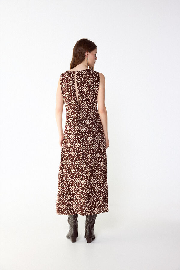 Slowlove Vestido estampado con frunce Estampado marr&oacute;n