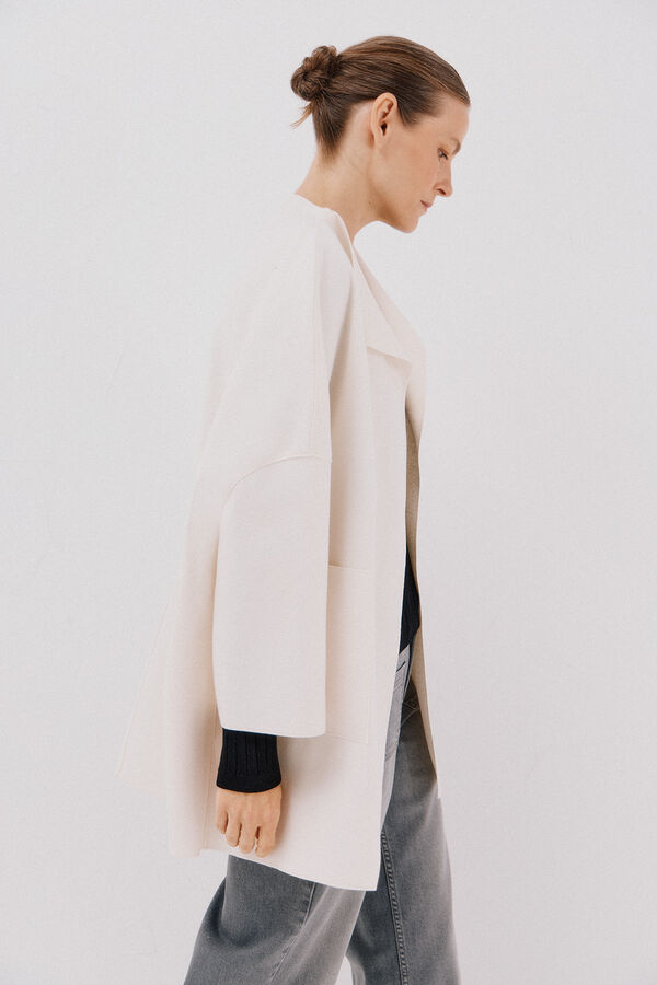 Cortefiel Abrigo capa con tejido ligero Marfil