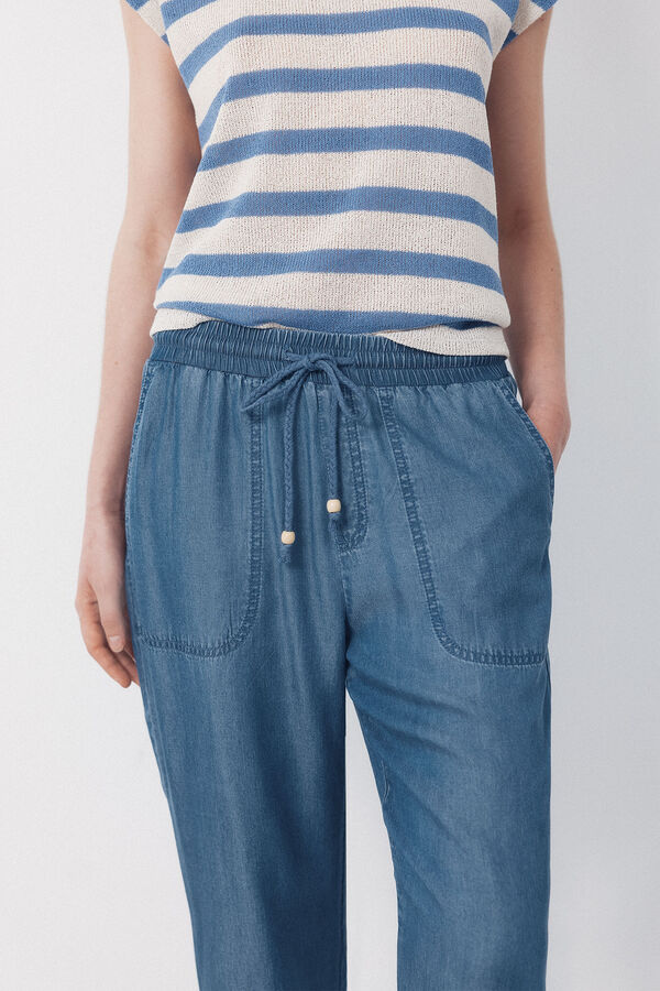 Cortefiel Pantalones fluidos de tencel Azul
