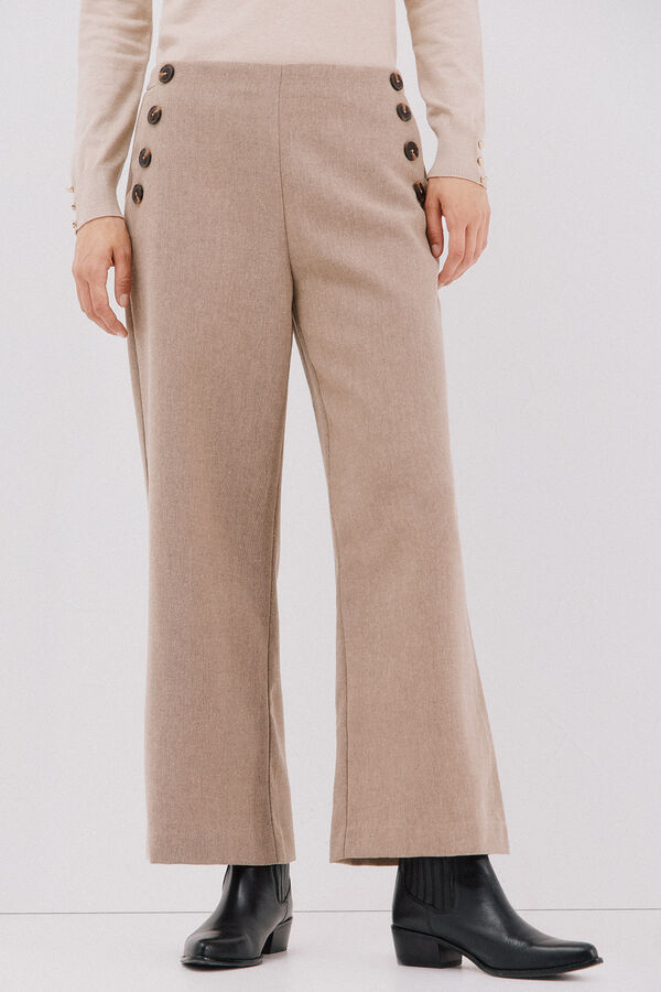 Cortefiel Pantal&oacute;n crop ancho para mujer Beige