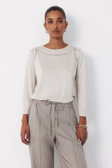 Cortefiel Playera con detalle de vainicas Beige