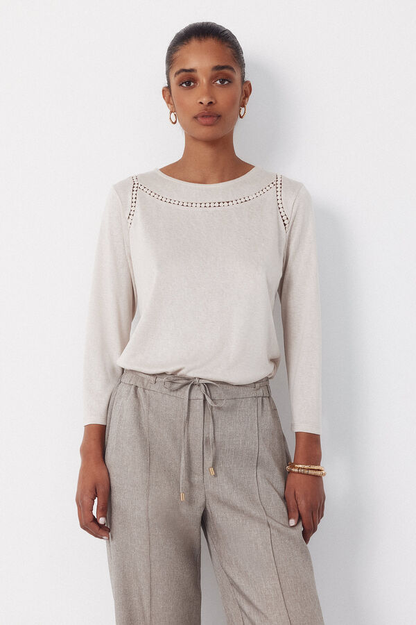 Cortefiel Playera con detalle de vainicas Beige