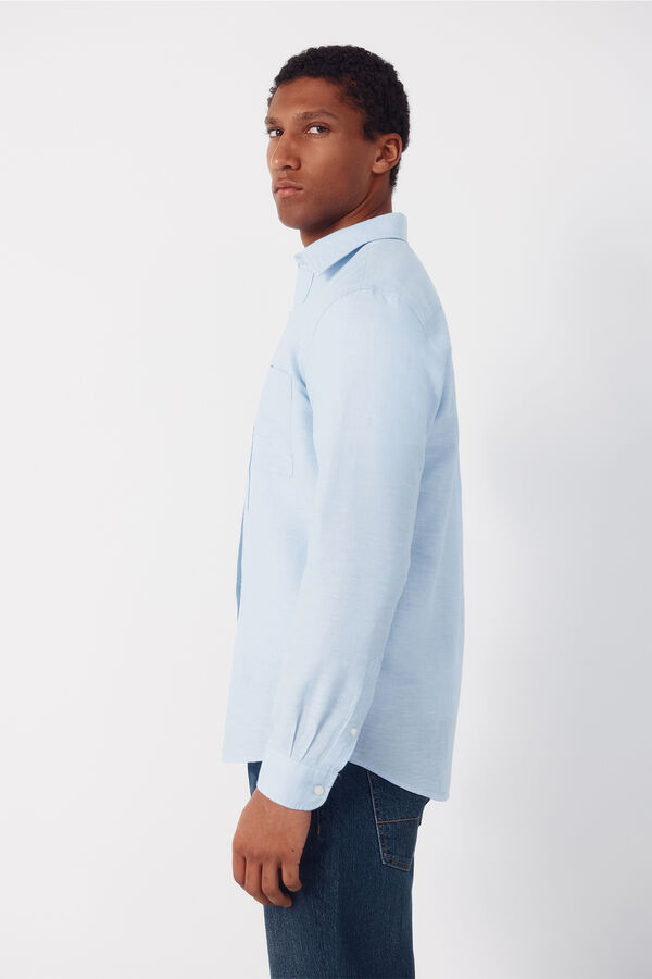 Cortefiel Camisa lino algod&oacute;n liso Azul