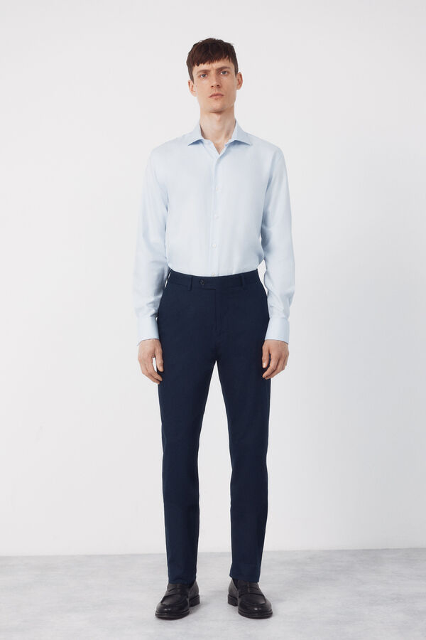 Cortefiel Pantal&oacute;n traje coordinado mezcla lino Azul marino