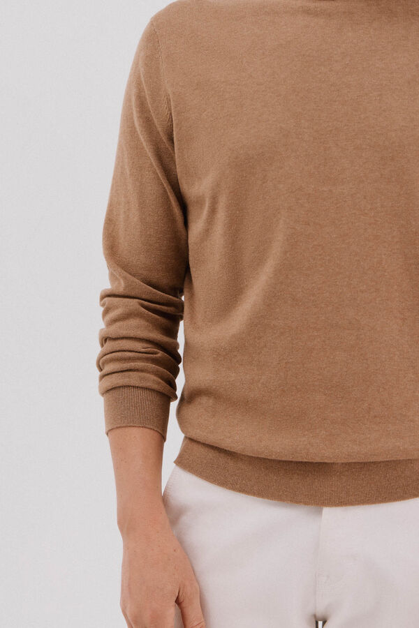 Cortefiel Su&eacute;ter algod&oacute;n cashmere cuello redondo ajustado Beige