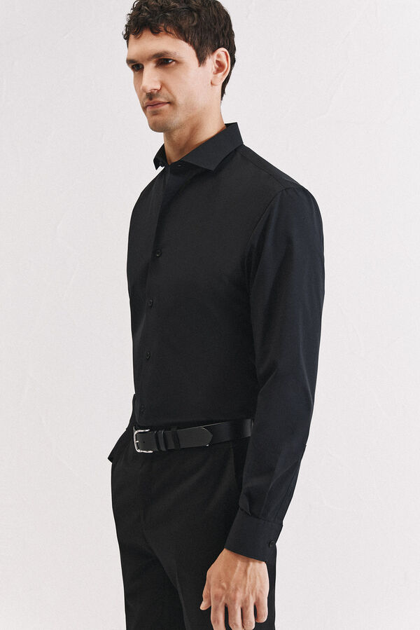 Cortefiel Camisa de vestir otom&aacute;n slim fit de f&aacute;cil planchado Negro