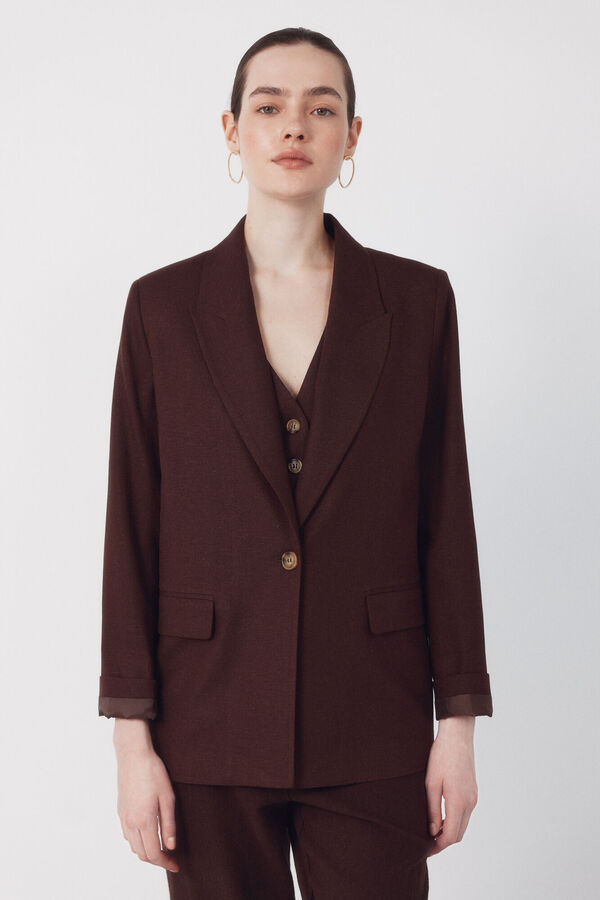 Cortefiel Blazer de tejido con lino Marr&oacute;n oscuro