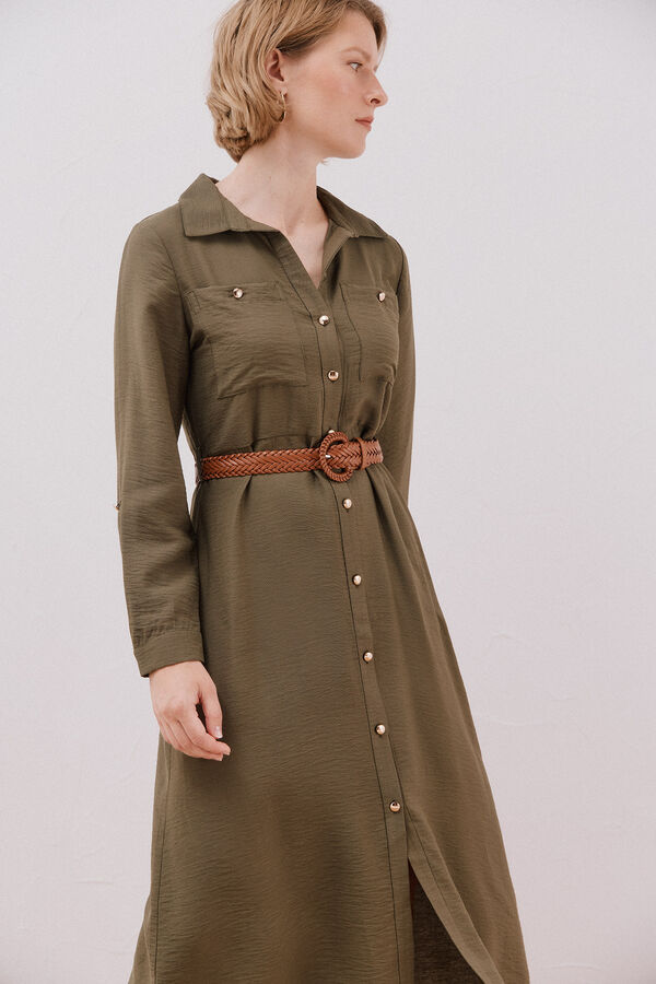 Cortefiel Vestido camisero cintur&oacute;n Kaki