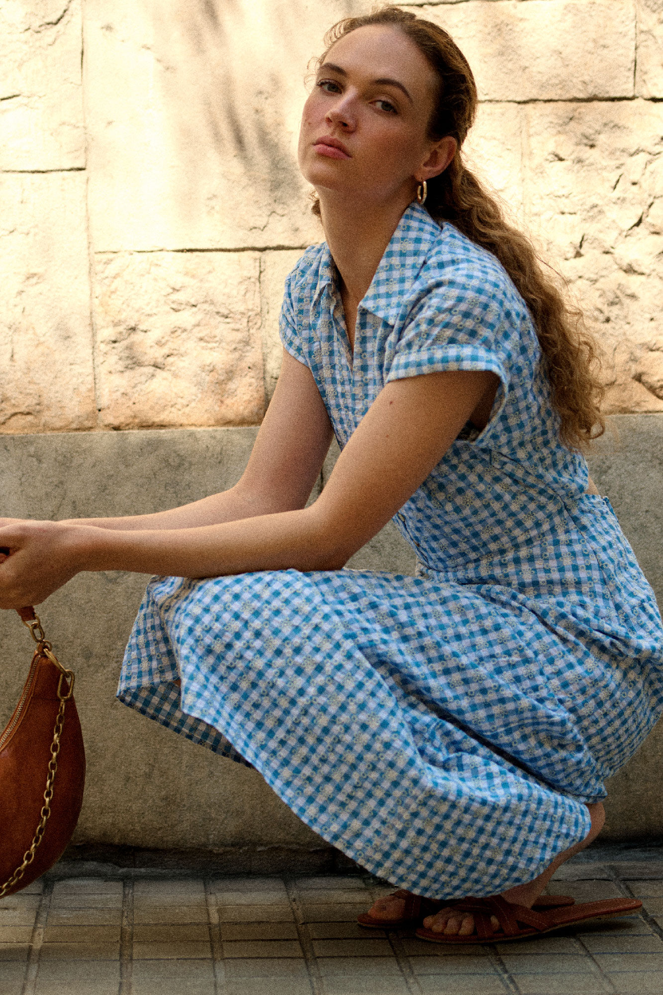 Cortefiel Vestido vichy bordado