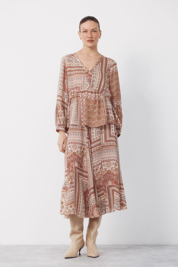 Cortefiel Falda de quillas estampada Multicolor