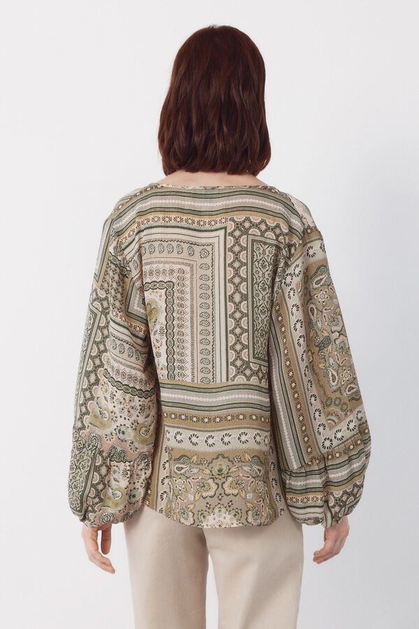 Cortefiel Blusa estampada Kaki