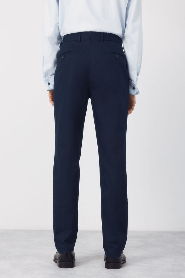 Cortefiel Pantal&oacute;n traje coordinado mezcla lino Azul marino