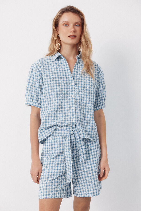 Cortefiel Bermudas vichy bordado Estampado azul