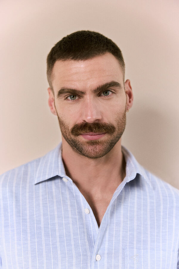 OOTO Camisa algod&oacute;n lino rayas Azul