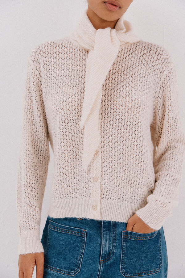 Cortefiel Chamarra de punto con pa&ntilde;uelo Marfil