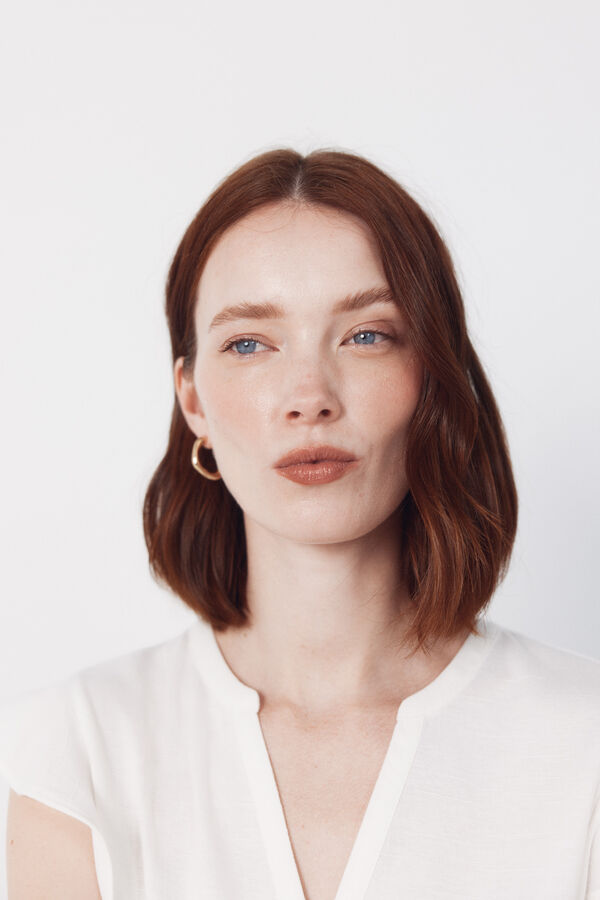 Cortefiel Playera de manga con volante Blanco