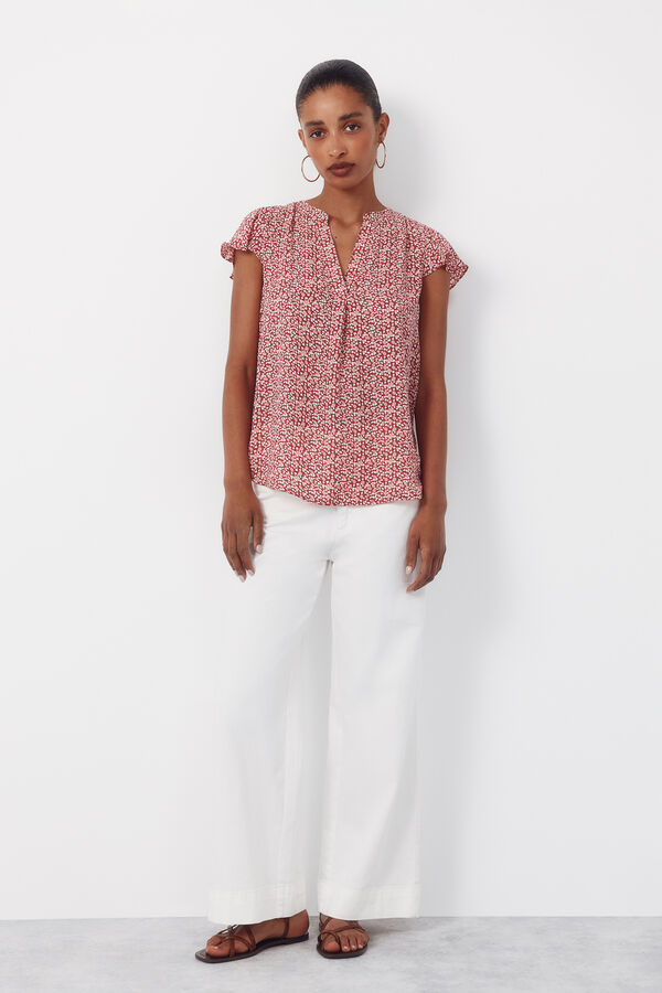 Cortefiel Blusa fluida de manga de vuelo Estampado rojo