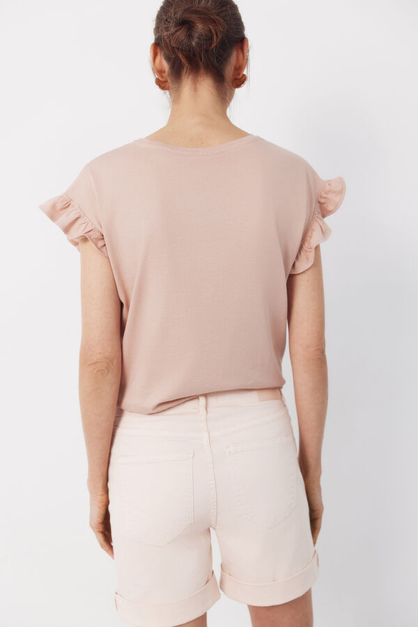 Cortefiel Playera b&aacute;sica con volante Rosa