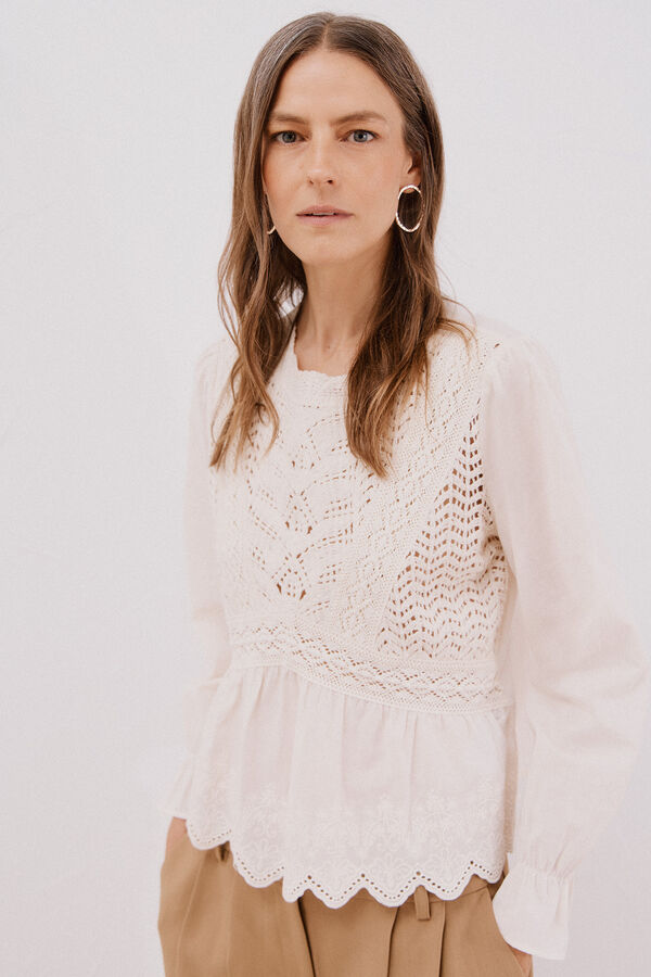 Cortefiel Top combinado de crochet Marfil