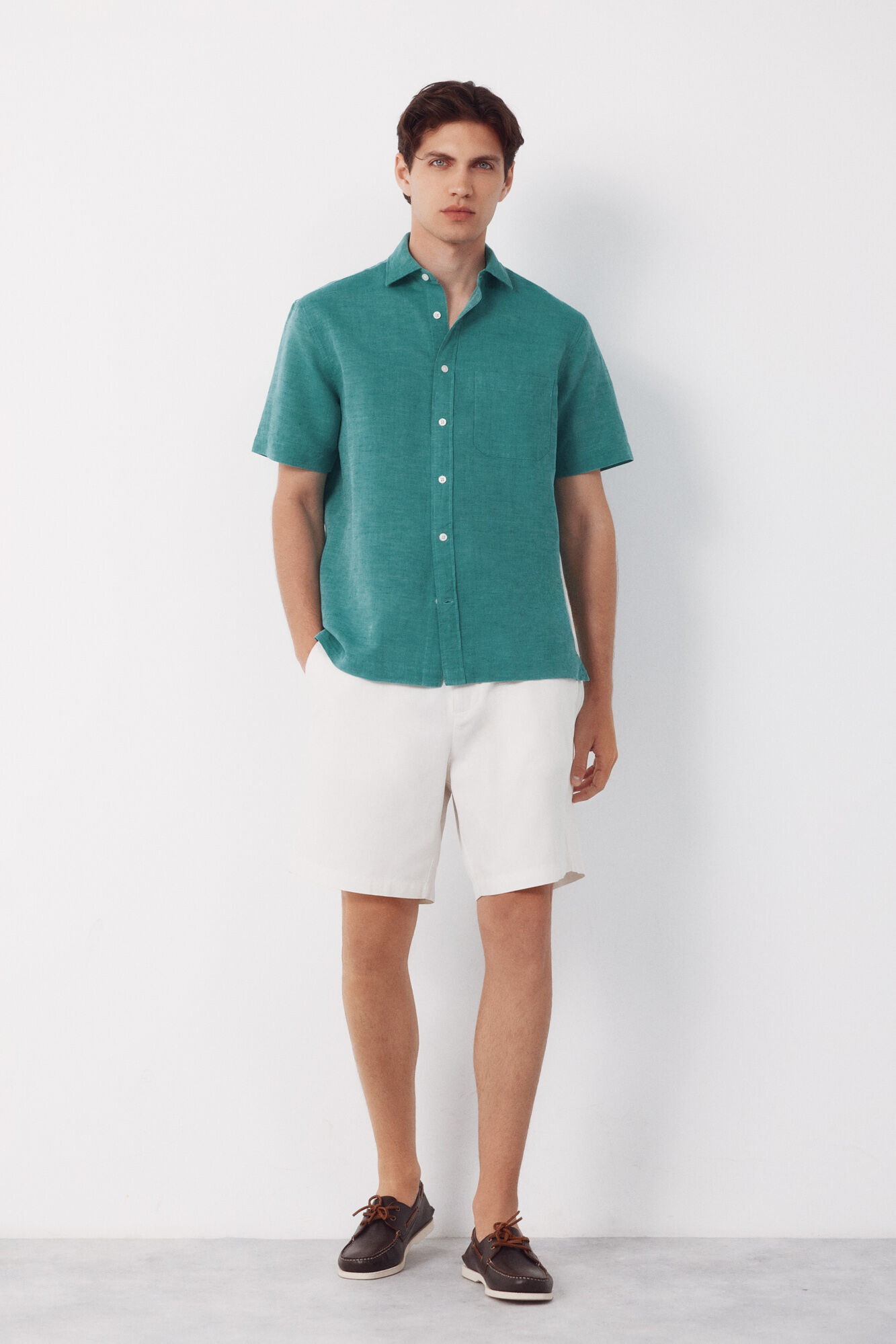 Cortefiel Camisa algod&oacute;n lino lisa manga corta