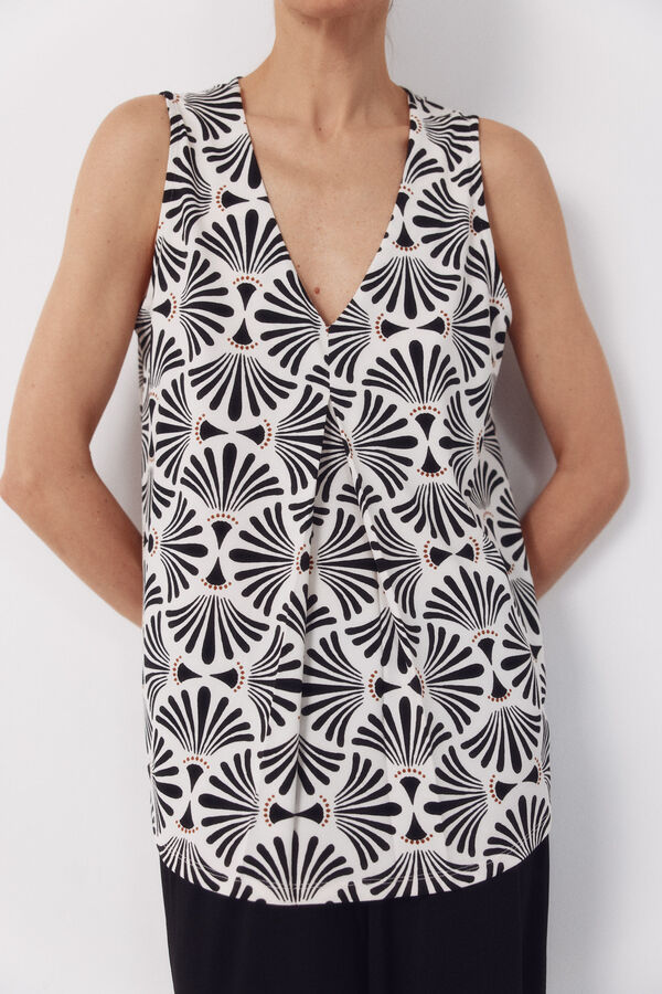 Cortefiel Top largo con pliegues Estampado blanco