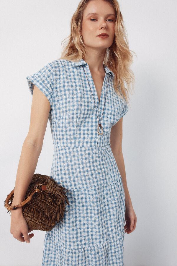 Cortefiel Vestido vichy bordado Estampado azul