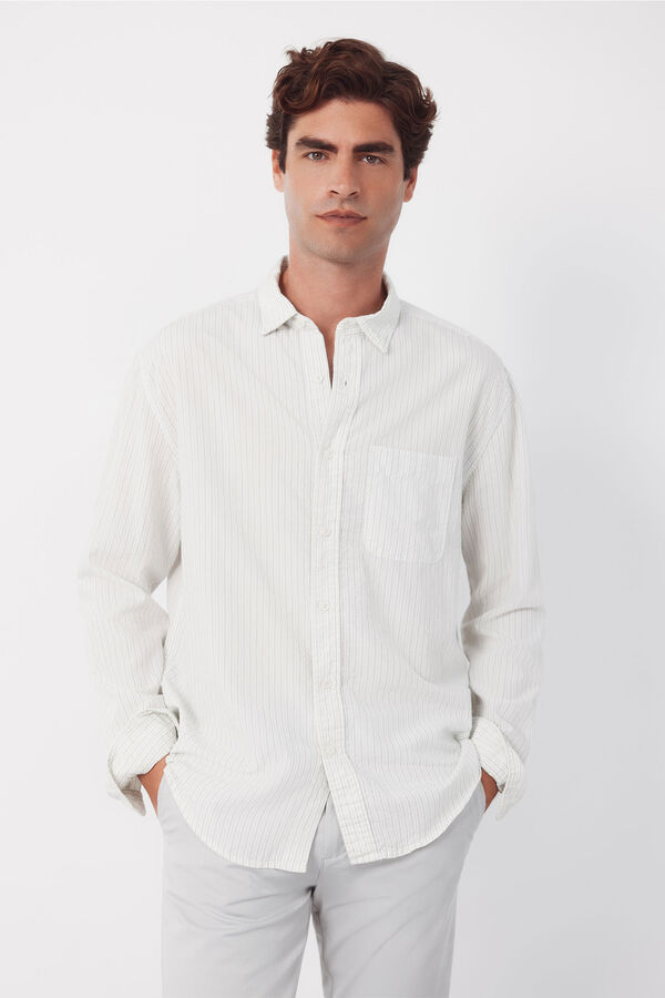 Cortefiel Camisa seersucker rayas Marfil