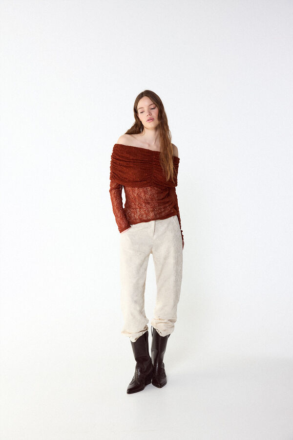 Slowlove Top lencero con hombros descubiertos Marr&oacute;n